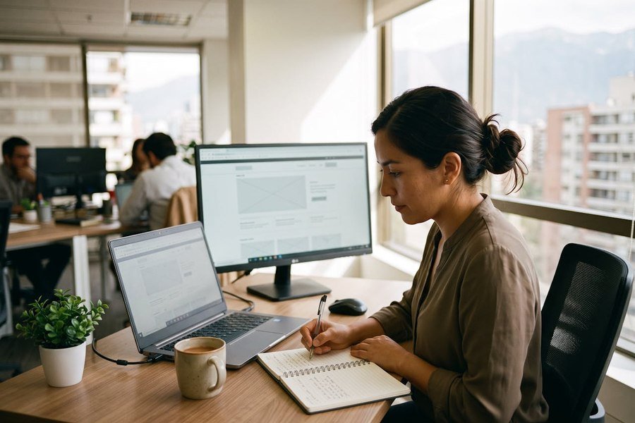 Profesional revisando en pantalla la estructura y los contenidos de un sitio web